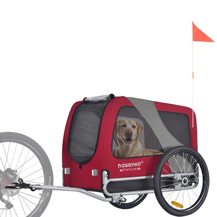 Преміальний великий причіп для собак DOGGYHUT® для велосипеда, об'єм 270 л, для середніх та великих порід (червоний)