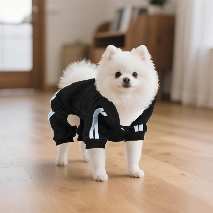 Пуловер для собак LONTEPET з капюшоном, 4 лапи, комбінезон для маленьких собак, цуценят, одяг, теплий светр, зимовий костюм для собак та котів (XL, XXL, чорний)