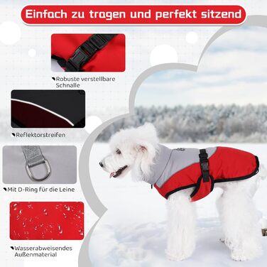 Теплий зимовий одяг для собак Savlot: водонепроникна куртка з флісовою жилеткою та регульованою блискавкою, червона (L)