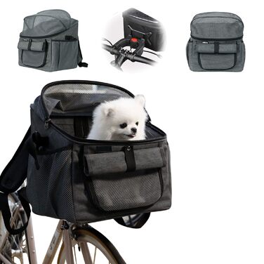 Велосипедний кошик для собак, сумка-переноска для тварин, кошик для собак на велосипед спереду (5 кг), дихаючий велосипедний кошик для собак спереду, складаний велосипедний кошик для собак спереду з адаптером для керма для їзди, кемпінгу (чорний)