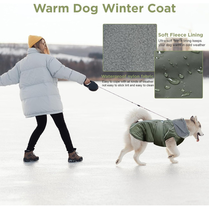 Зимовий теплий одяг для собак - водонепроникний, вітронепроникний, з світловідбиваючими елементами (Green, L)