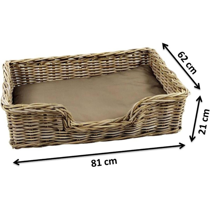 Корзина для собак Kobolo з плетеного ротангу, собаче ліжко з подушкою, 81x62x21 см