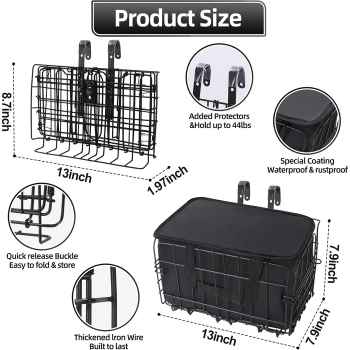 Складаний велосипедний кошик Meta з винімною сумкою для перенесення собак, тварин, продуктів, аксесуари для електровелосипеда