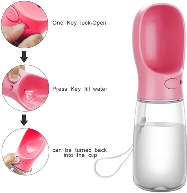 Турботрінка для собак: портативна пляшка, 550 мл, BPA-free, витокозахисна, для подорожей, біла/рожева