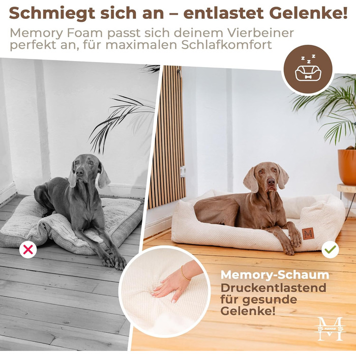М'яке ліжко для собак Manno з піною з пам'яті ефекту – для середніх та великих собак | Зручне, знімний чохол, неслизьке та водовідштовхувальне | Безкоштовний ковдра та 2 подушки (XL)