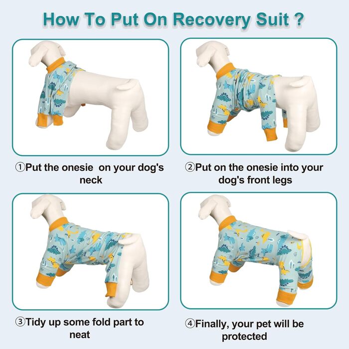 Захисний боді для собак після операції FeimaX: захист від лизання, дихаючий, для собак після кастрації (дівчата та хлопці), альтернатива електронного нашийника, для великих та середніх собак, дизайн динозавр