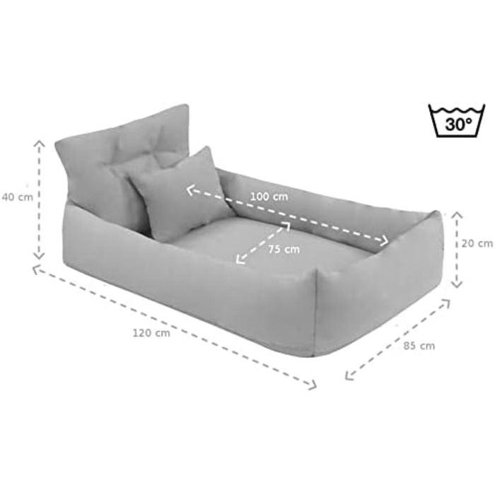 Ортопедичне ліжко для собак Juelle з штучної шкіри, диван для великих собак з ортопедичним матрацом, знімний чохол, машинне прання, Hugo L-XXL (120x85 см, Чорний)