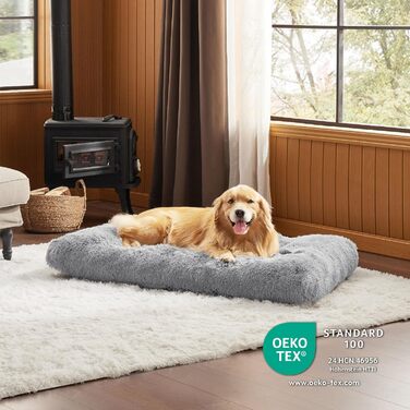 Лежак для великих собак BEDSURE 121x76x8 см, плюшевий, світло-сірий, знімний чохол, річна підкладка, що не ковзає, праний у пральній машині