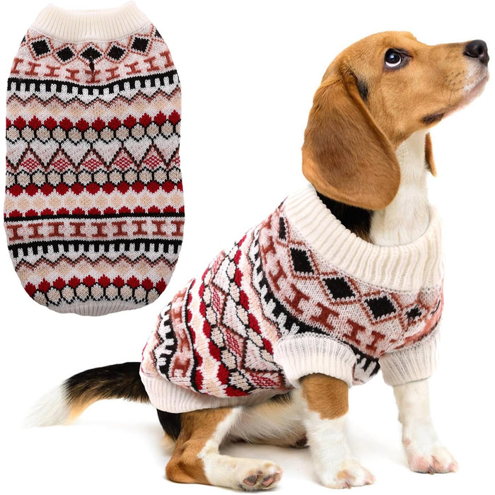 Теплий пуловер для собак середнього розміру - стильний бохо, з отвором для шлейки, для Французького бульдога, Лабрадора (Червоний L)