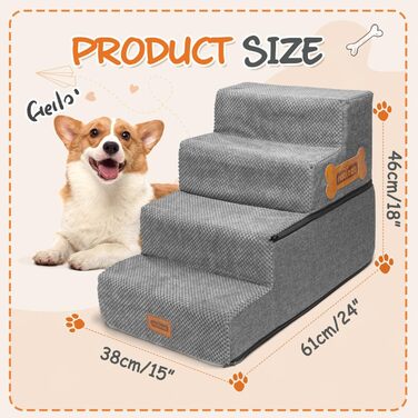 Східці для собак Nobleza - пандус для тварин з валиком для ворсу, 5 сходинок, підійде для котів та собак, для ліжка та дивану (4 сходинки)