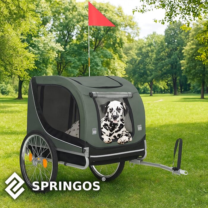 Причіп для собак SPRINGOS до 40 кг з прапорцем