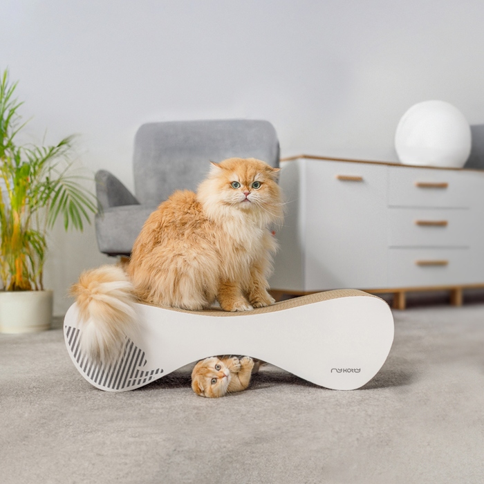 Картонна дряпалка myKotty біла, 71x21x25 см, для кошенят та дорослих котів
