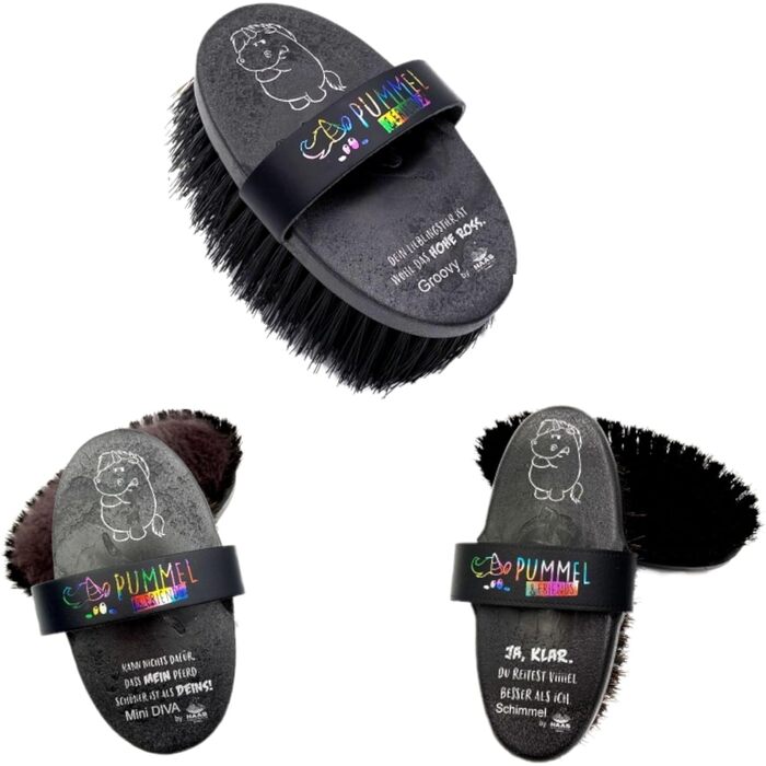 Набір щіток для коней Haas Grummeleinhorn (3 шт.) | Догляд за шерстю коней | Видаляє пил, бруд та відмерле волосся | Набір аксесуарів для коней чорного кольору