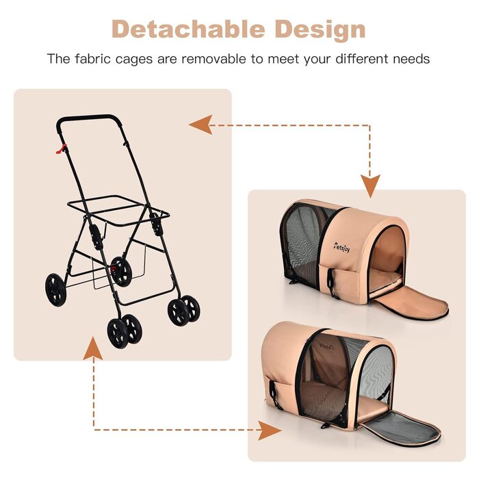 Візок для тварин GOPLUS 2-рівневий складний, 3-в-1, для котів та собак (Бежевий)