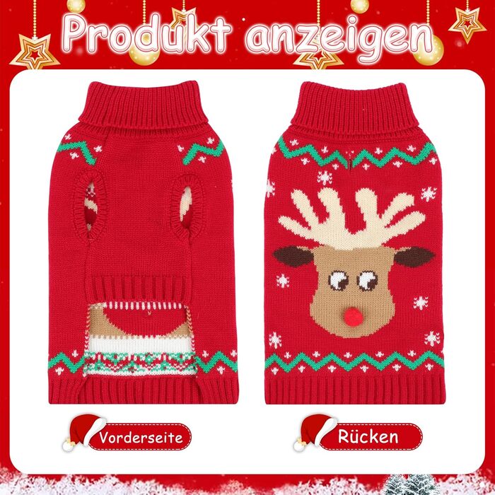 Пуловер для собак HYLYUN на Різдво: костюм з повідком, оленя та сніжинки. Класичний ролкраг для цуценят та собак середнього розміру