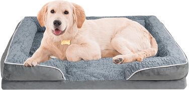 Ортопедичне ліжко для собак з піною-пам'яттю, знімний та пральний чохол, подушка-гніздо, неслизьке підложення та водовідштовхувальне покриття. Ліжко для собак з високим бортиком (XL 107*76 см)