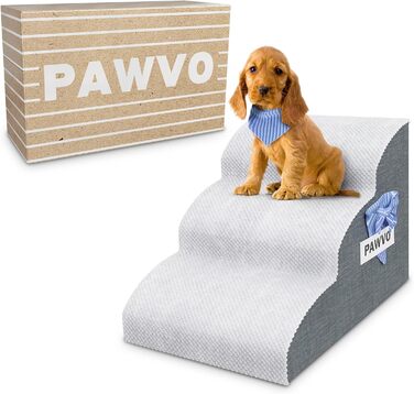 PAWVO Сходи для маленьких собак та котів, 3-ступінчаста тваринна трап для ліжка й дивана з еластичною ручкою, знімний та праний чохол, стильна бандана