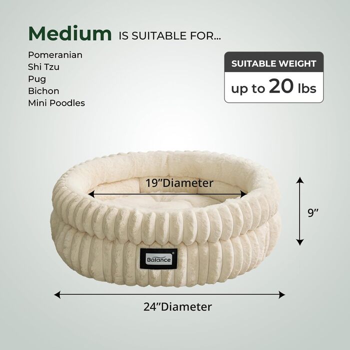 Кругле ліжко для котів BALANCE, м'яке, з антиковзною основою, 60x60x23 см, біле, зимове