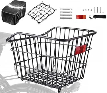 Велосипедний кошик задній WOOGCSO, металевий великий з водонепроникним покриттям, сіткою для багажу, для собак, покупок, пікніків, рюкзаків (38×31×26см)