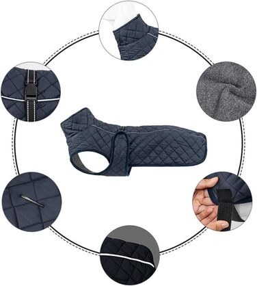 Зимовий теплий одяг для собак - Вітростійка жилетка-світловідбивач для собак, теплий зимовий одяг для собак | Для активного відпочинку: походи, пікніки, кемпінг, катання на лижах, прогулянки містом (Темно-синій)