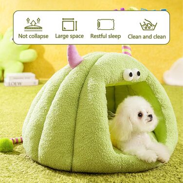 Кішка-будинок Galatée, тепле ліжко-будинок для котів та собак, м'яке ліжко для собак, затишний іглу для собак, миле картун-кімнатко для котів, ліжко для домашніх котів (L, Зелений) L Зелений