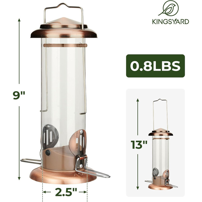 Годівниця для птахів Kingsyard з підсвічуванням, підвісна, для синиць, червоноглуш, малих птахів та синиць, антична мідь