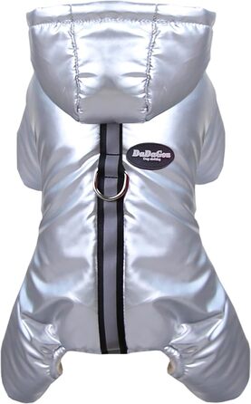 Теплий зимовий одяг для собак Izefia: куртка-комбінезон з бавовни, срібна, для маленьких та середніх собак, L (довжина спини 27 см), XL (довжина спини 32 см)