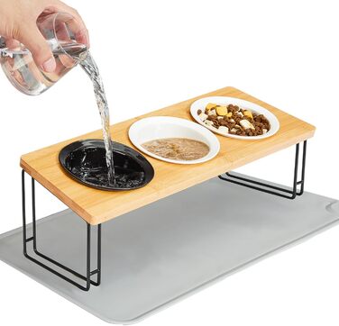 Набір мисок для котів Ousiya Katzennapf Erhöht (3 шт.) з кераміки з підставкою з силікону, 15° нахил, для оптимальної постави при годуванні, запобігає блювоті