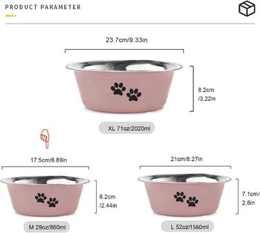 Набори мисок для собак YUDANSI (2 шт.) - миски для корму та води, з нержавіючої сталі, з антиковзною силіконовою основою, Ø 17 см, 860 мл (Рожевий)