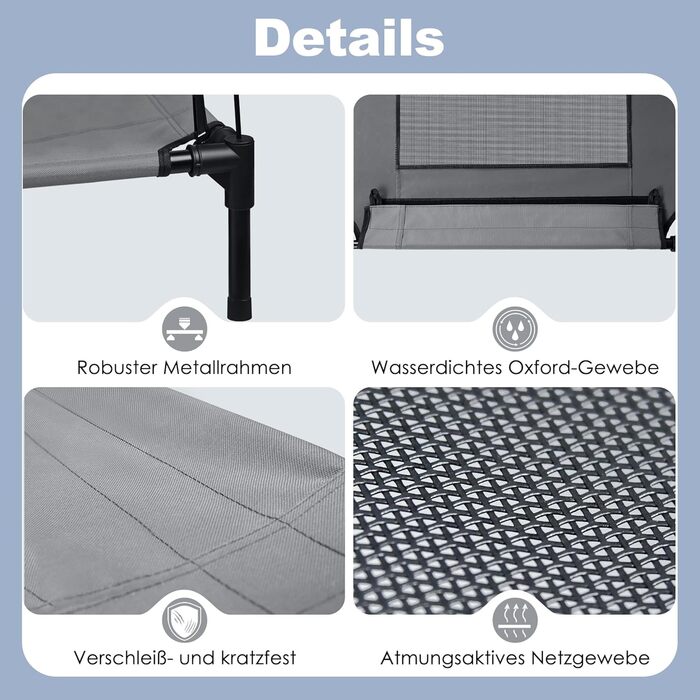 Підвищене ліжко для собак UISEBER 92x76x92 см, Outdoor, з дахом, до 50 кг, вологостійке, сіре + чорне【L】