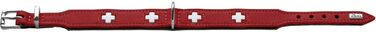 Шкіряний нашийник для собак HUNTER SWISS, червоний/чорний, з швейцарським хрестом, розмір S-M (42 см), преміум-якість