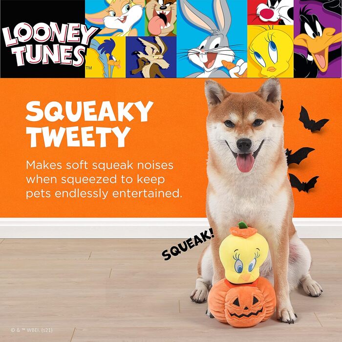 Іграшки для собак LOONEY TUNES, набір з 12 шт., плюшеві, з пищалкою, у вигляді персонажів: жук, кролик, пташка Твіті, тасманський диявол, 15,2 см