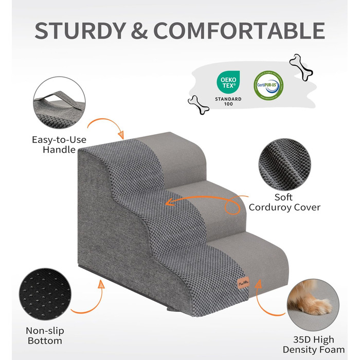 Сходинка для собак Made4Pets: 3-ступенева переносна драбинка для маленьких собак та котів, зручна для ліжка, дивану, крісла, з антиковзким покриттям