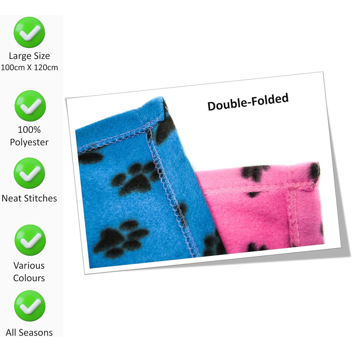 М'яка тепла флісова ковдра з відбитками лап для котів, цуценят та собак, пральна, для подорожей (70 x 73 см, 1 шт.) (Рожева, 100x120 см (упаковка з 1))