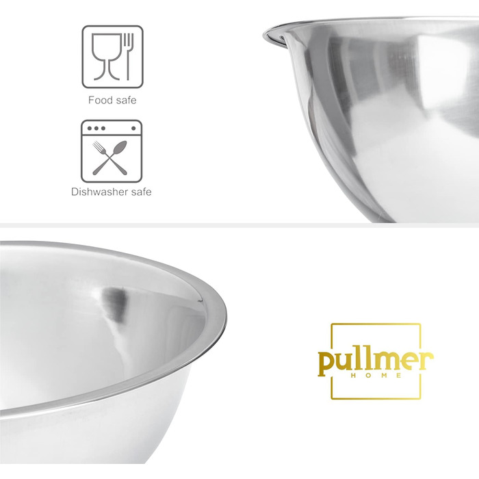 Набір кухонних мисок Pullmer (2 шт) з нержавіючої сталі, Ø 30 см. Ідеально підходять для мюслі, салатів, замішування тіста та сервірування. Їжа-безпечні, придатні для миття в посудомийній машині
