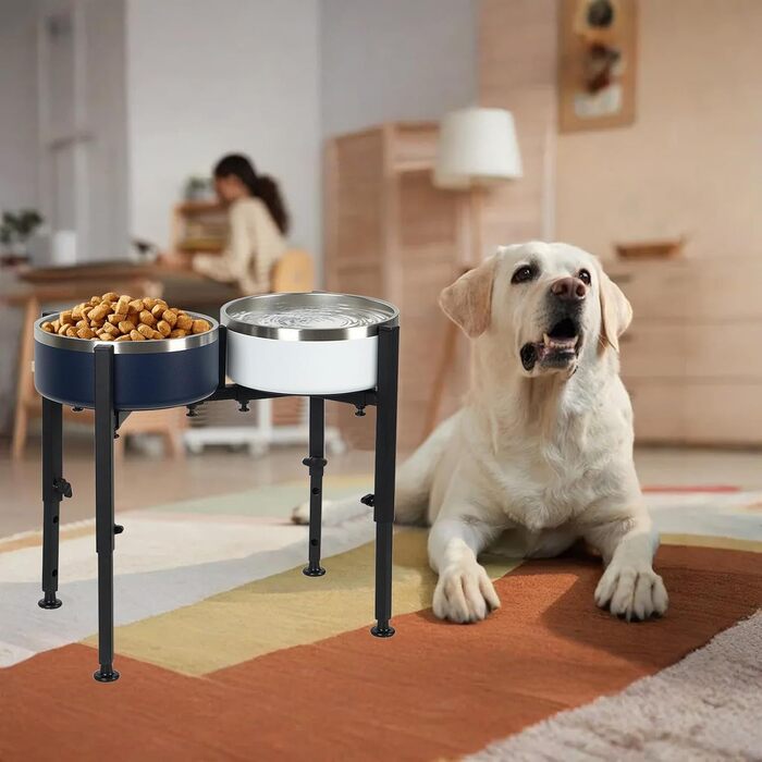 Підвищена годівниця для собак, металева, регульована висота та ширина, для великих, середніх та малих собак