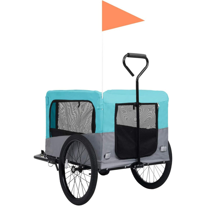 LAPOOH 2-в-1 Причіп для велосипеда та візок для бігу, причіп для собак, комфортний візок, блакитний та сірий