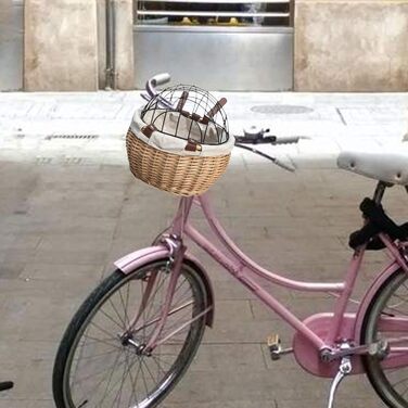 Корзина для велосипеда Perfeclan для тварин (котів та собак), з металевим покриттям, кріпиться на руль, дерев'яного кольору, для прогулянок на велосипеді