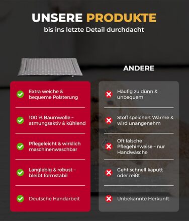 Літня подушка для собак HS-Hundebett® з бавовни з наповнювачем та антиковзаючою основою XS – М'яка подушка для собак на літо – Пральна та довговічна – Легка літня подушка для собак – Виготовлено в Німеччині (Сірий Якір, 40x60 см)