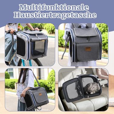 Корзина для собак на велосипед Cnwinu, передня, з 4 дверцятами, сітчастими вікнами, розширювана, складна, для маленьких та середніх собак та котів (не розширюється)