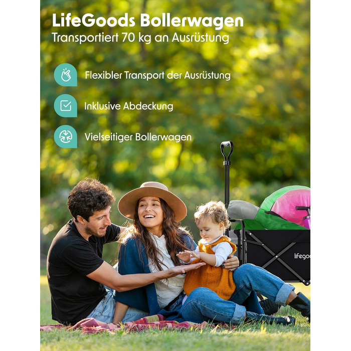 LifeGoods Фарбована візок-тачка, складаний садовий/пляжний візок, чорний – 98x45 см, 94L