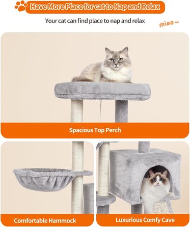 Котячий будиночок FISH&NAP US09H для дому, сірий, з сизалевими стовпами, ігровий центр, когтеточка, меблі для котів