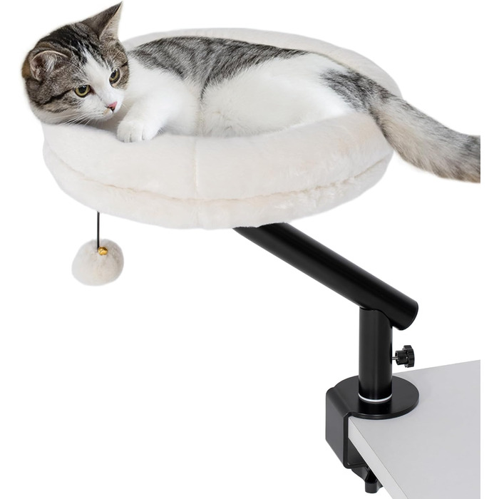 Ліжко-стіл для котів PawHut з обертанням на 360°, регульованою висотою, знімним та пральним покриттям, для котів до 6 кг, для дому та офісу, кремово-білий