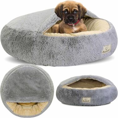 Кругле ліжко для собак та котів Zotteliges з балдахіном, сірого кольору (60 см)