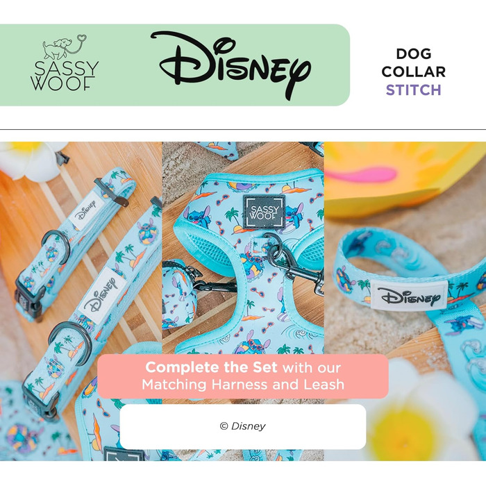 Офіційний нашийник Sassy Woof Disney Stitch для маленьких собак, регульований, міцний, зручний, стильний