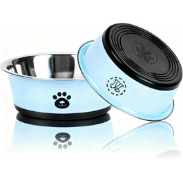 Набори мисок для собак та котів з нержавіючої сталі з силіконовим дном, 2 шт. (блакитні)