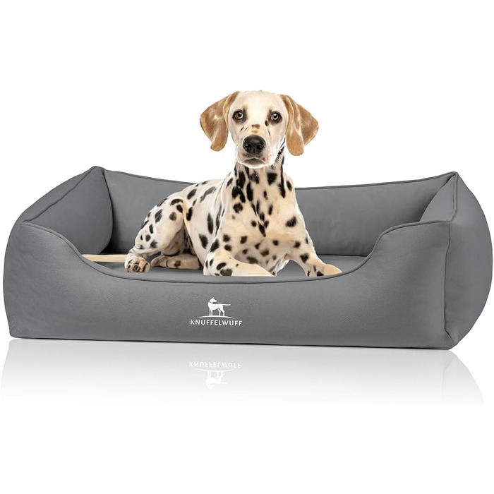 Ортопедичне ліжко для собак Knuffelwuff Oliver, M-L, темно-сірий | Зносостійке велюрове покриття | Memory Foam | Водовідштовхувальне, прання | Для суглобів, міцне для собак маленьких та великих порід, 85 x 63 x 23 см