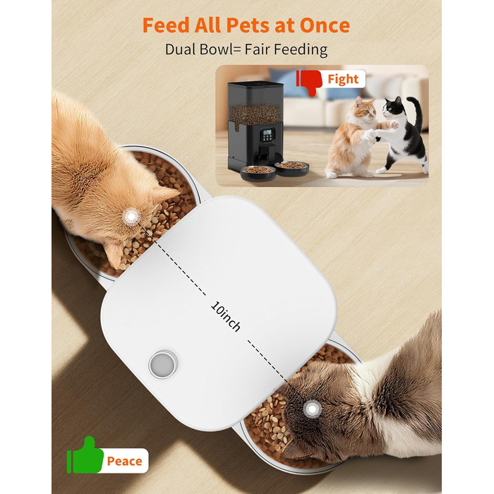 Автоматичний годівник для котів та собак HoneyGuaridan з 2 мисками (3.5L, білий)