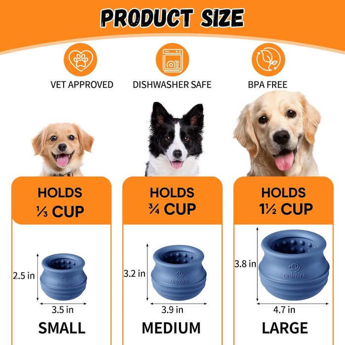 Іграшка-дозатор для собак Eckeri, інтерактивна головоломка для собак, збагачення для собак, іграшка-дозатор для заморожування, безпечний силікон (M, Темно-синій)