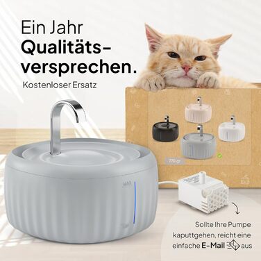 Автоматичний фонтан для котів PrettyPaw Aqua Flow Pro, 3 л, надтихий, BPA Free, з LED підсвіткою та вугільним фільтром, легкий у догляді, сірий